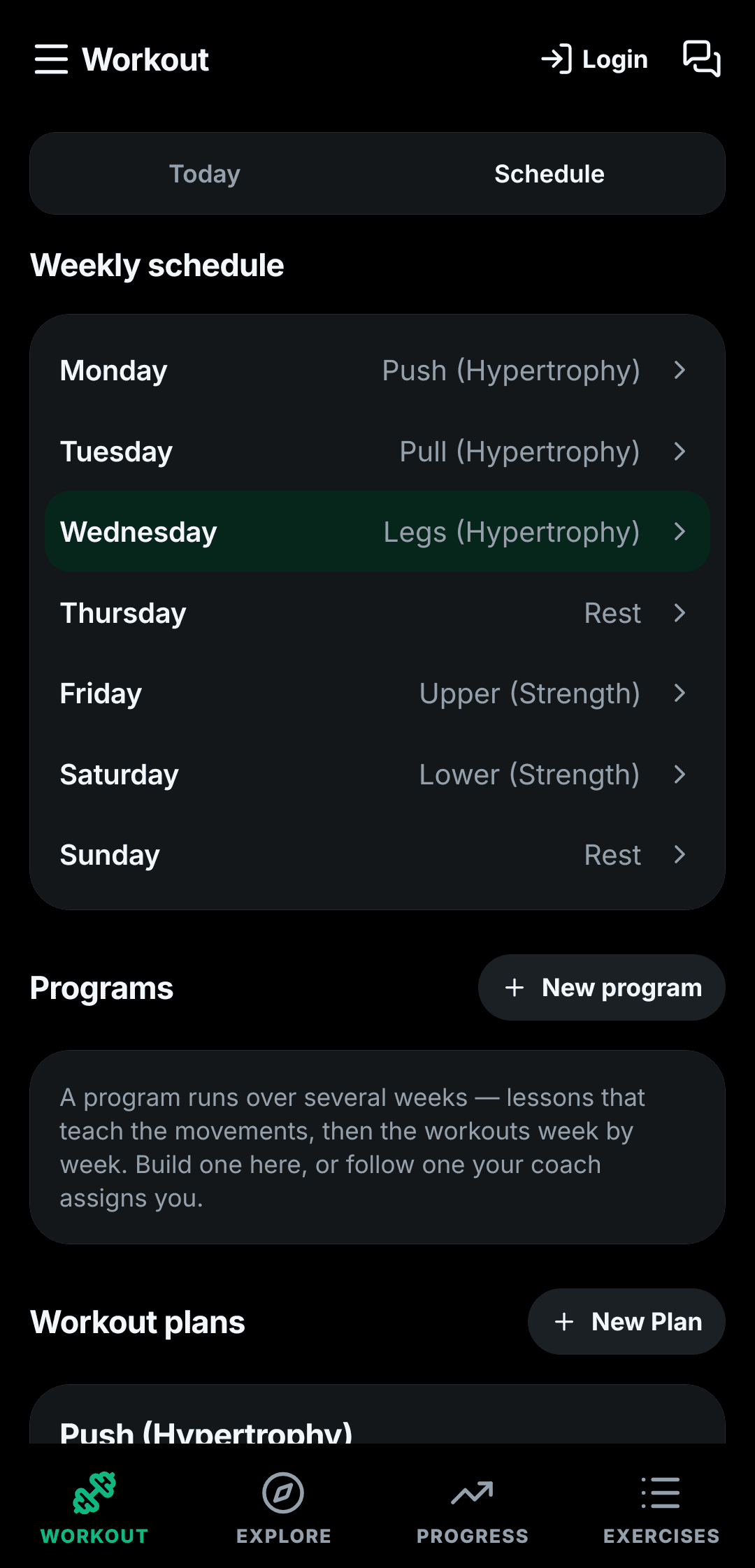 The weekly training schedule in Kynatx